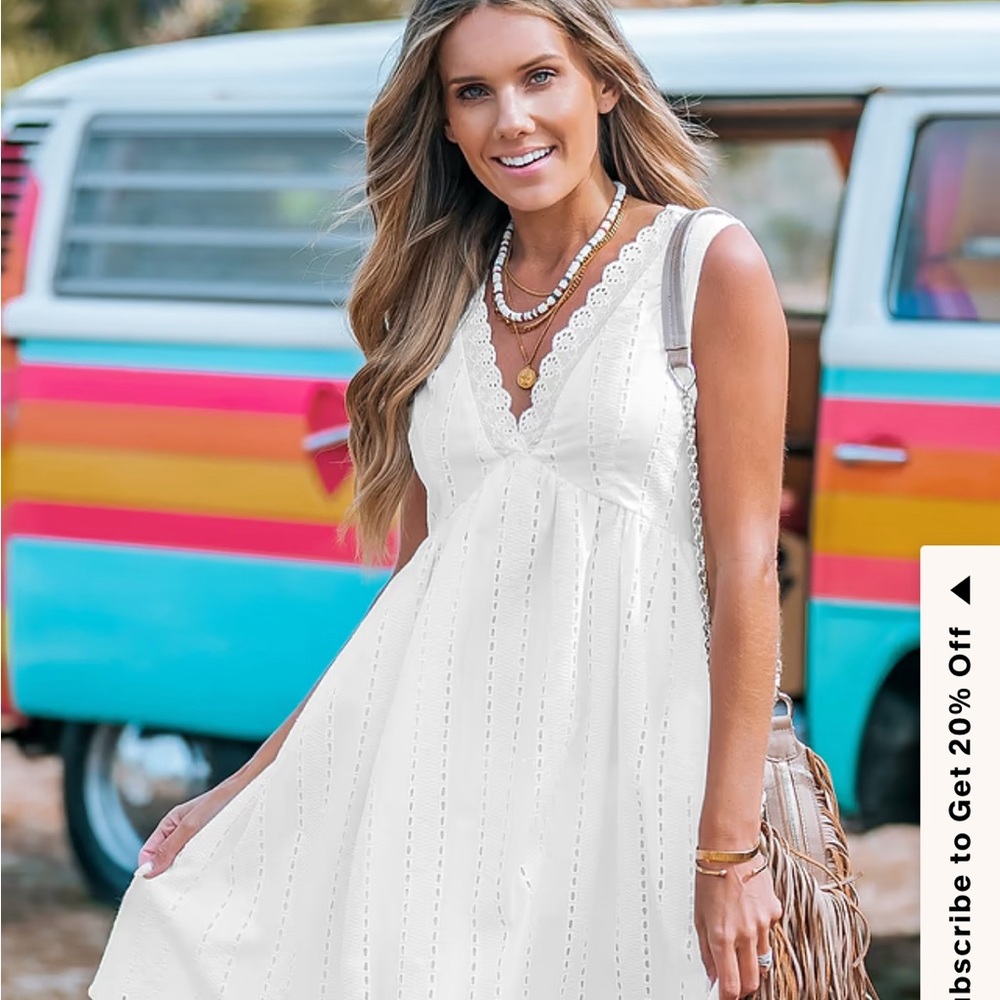 White Sleeveless Eyelet Dress